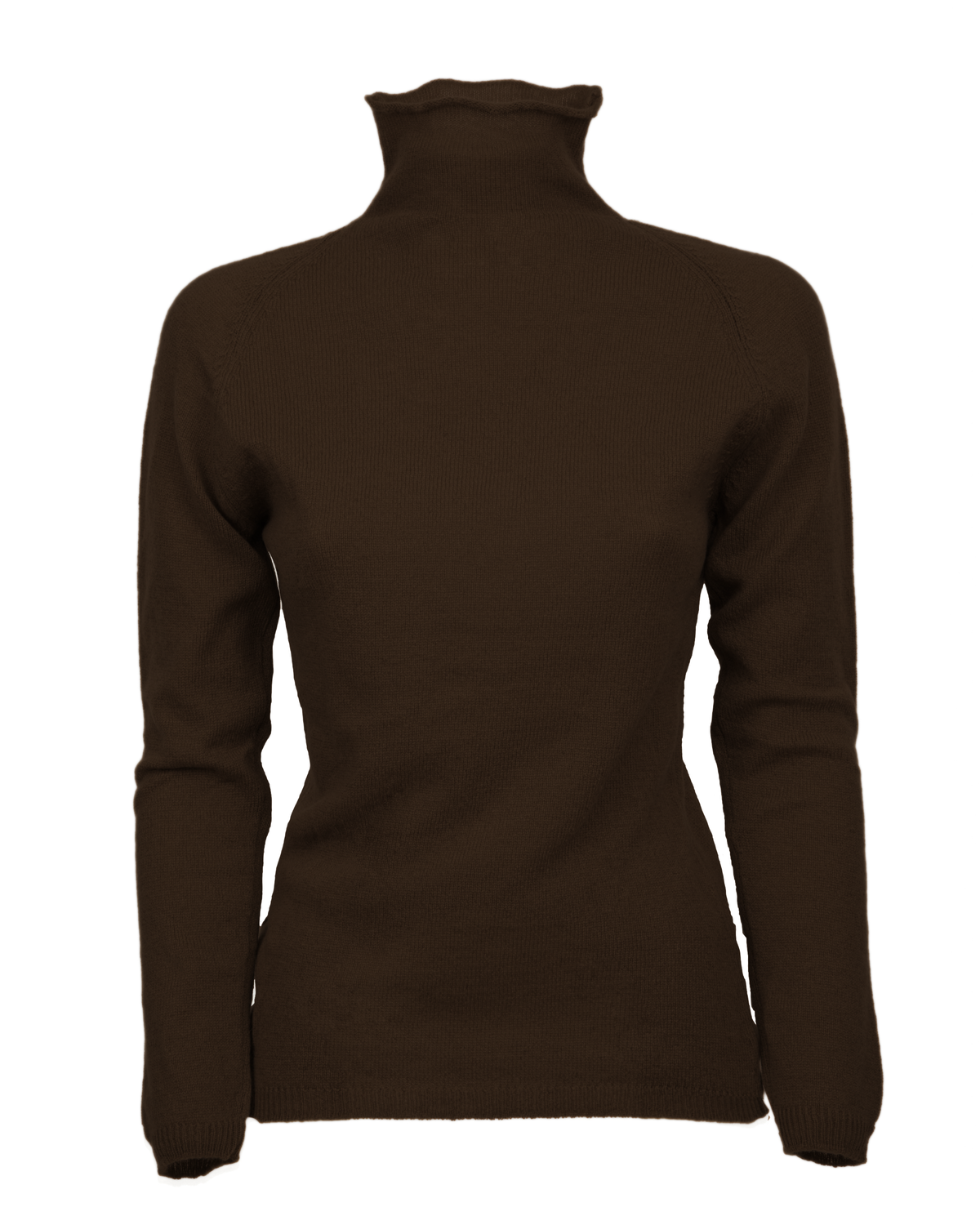 Women's ultralight cashmere raglan turtleneck in Coffee, front product view