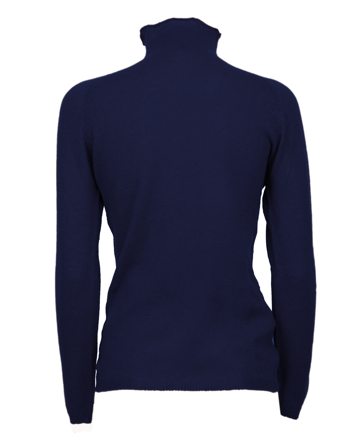 Women's ultralight cashmere raglan turtleneck in Blue, back product view