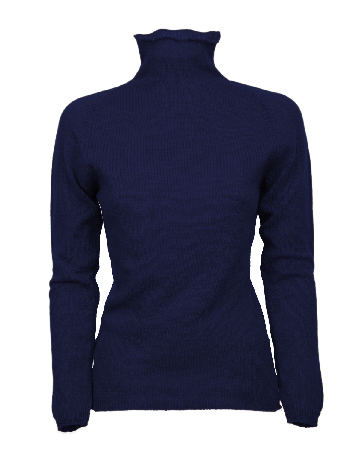 Women's ultralight cashmere raglan turtleneck in Blue, front product view