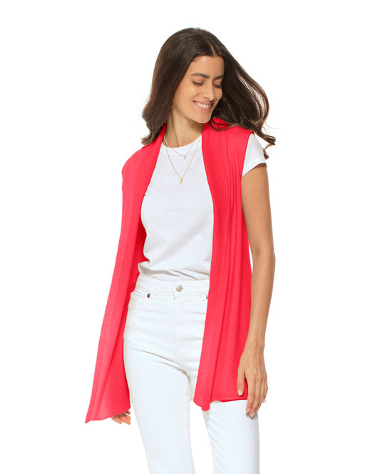 Women's Pure Cashmere Sleeveless Cardigan Coral Red
