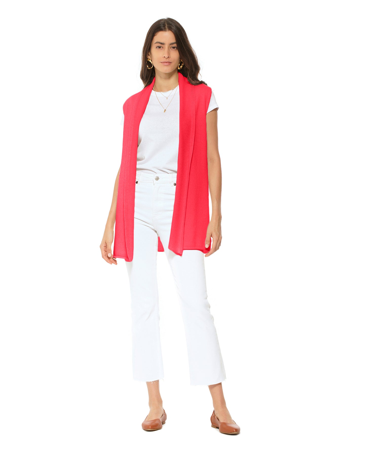 Women's Pure Cashmere Sleeveless Cardigan Coral Red