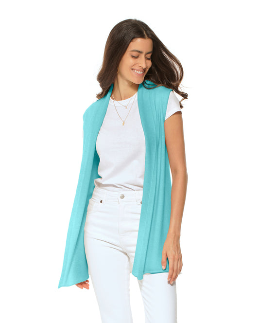 Women's Pure Cashmere Sleeveless Cardigan Cyan
