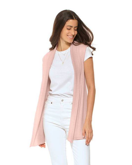 Women's Pure Cashmere Sleeveless Cardigan Peach