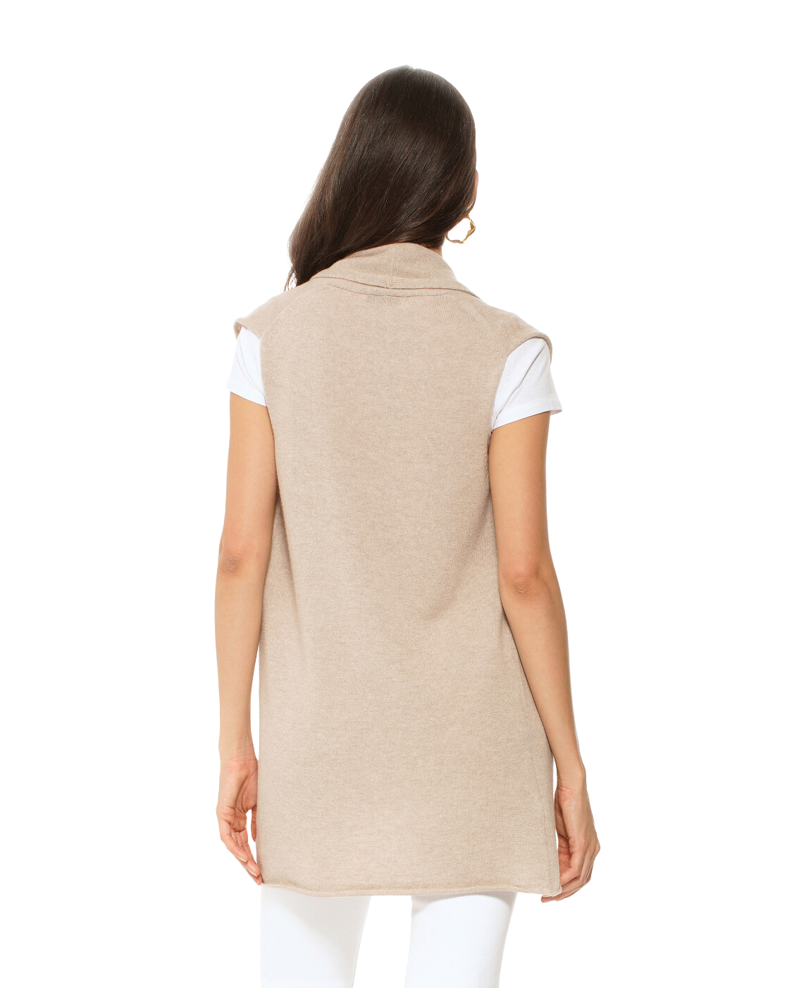 Monticelli Women's Pure Cashmere Sleeveless Cardigan Beige Made In Italy 3