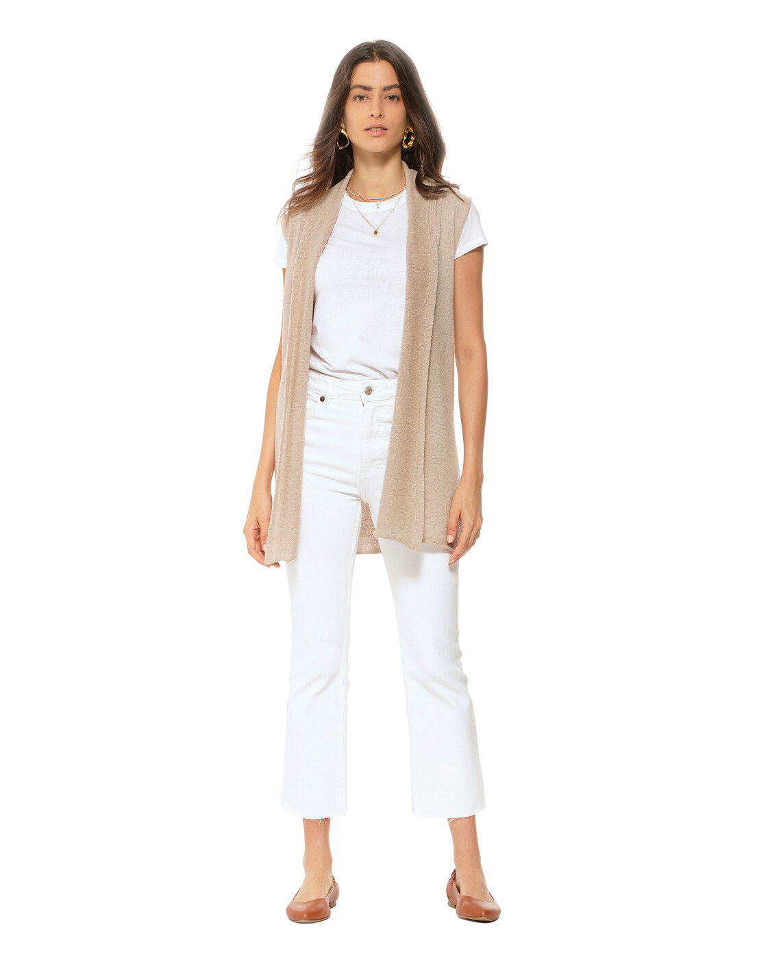 Monticelli Women's Pure Cashmere Sleeveless Cardigan Beige Made In Italy 4