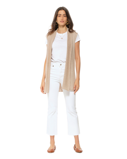 Monticelli Women's Pure Cashmere Sleeveless Cardigan Beige Made In Italy 4