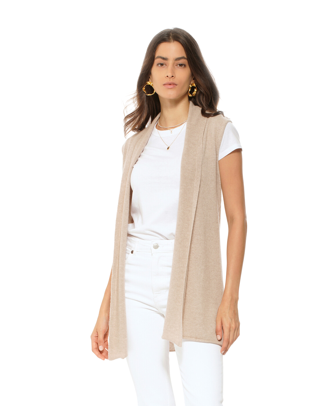 Monticelli Women's Pure Cashmere Sleeveless Cardigan Beige Made In Italy 1
