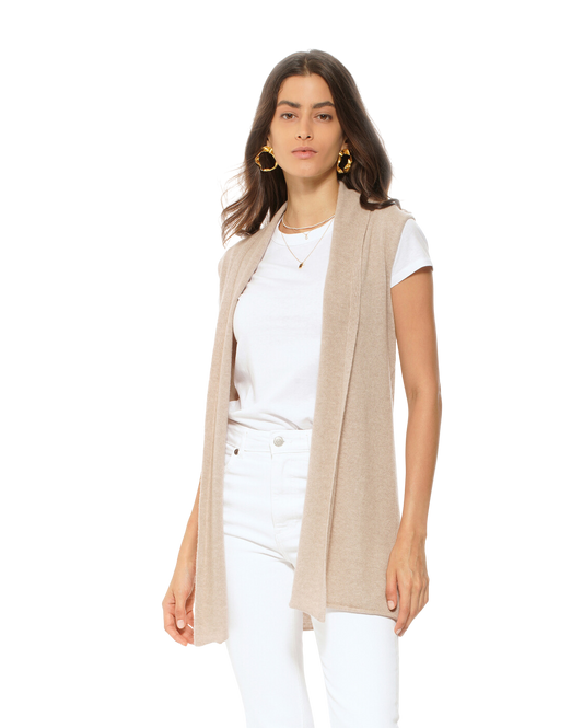 Monticelli Women's Pure Cashmere Sleeveless Cardigan Beige Made In Italy 1