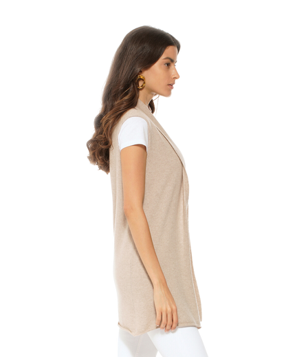 Monticelli Women's Pure Cashmere Sleeveless Cardigan Beige Made In Italy 2