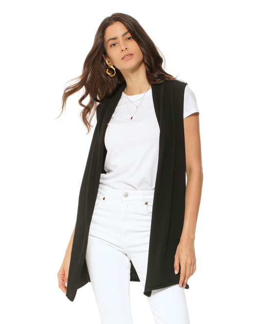 Monticelli Women's Pure Cashmere Sleeveless Cardigan Black Made In Italy 1