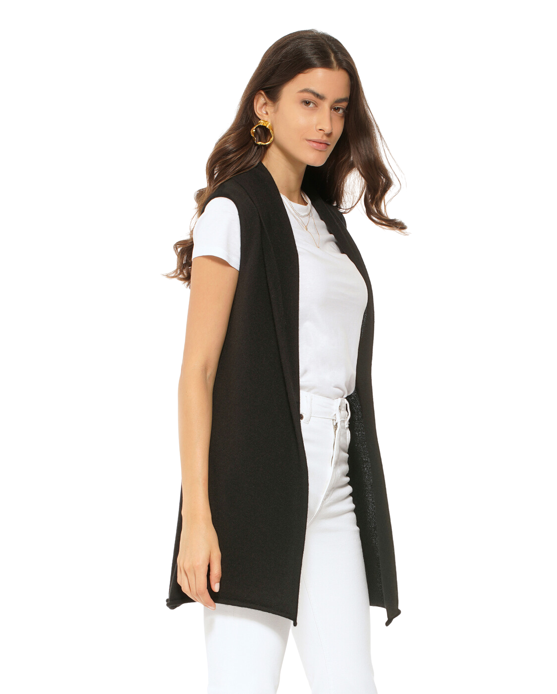 Monticelli Women's Pure Cashmere Sleeveless Cardigan Black Made In Italy 2