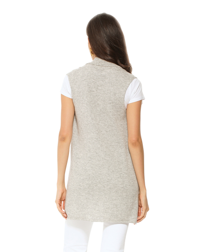 Monticelli Women's Pure Cashmere Sleeveless Cardigan Light Grey Made In Italy 1