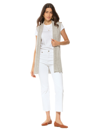 Monticelli Women's Pure Cashmere Sleeveless Cardigan Light Grey Made In Italy 4