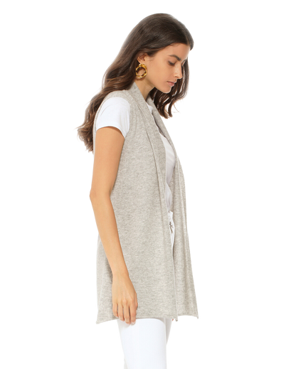 Monticelli Women's Pure Cashmere Sleeveless Cardigan Light Grey Made In Italy 2