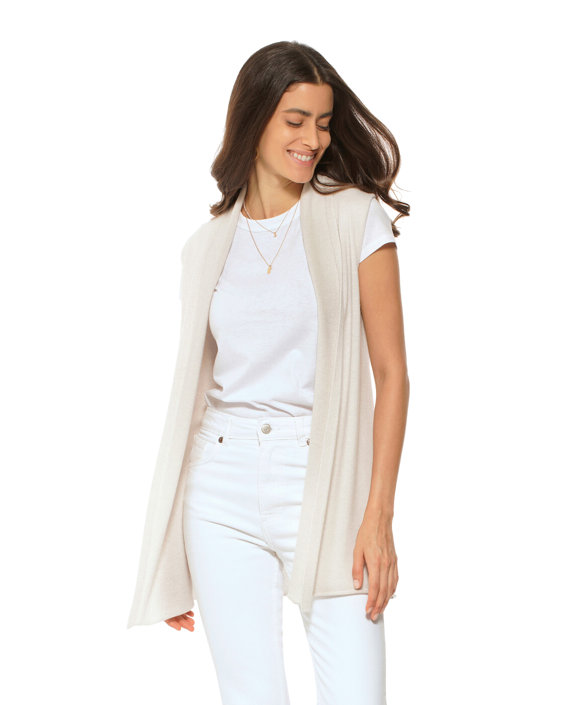 Monticelli Women's Pure Cashmere Sleeveless Cardigan Off White Made In Italy 1