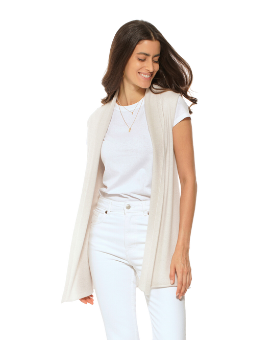 Monticelli Women's Pure Cashmere Sleeveless Cardigan Off White Made In Italy 1