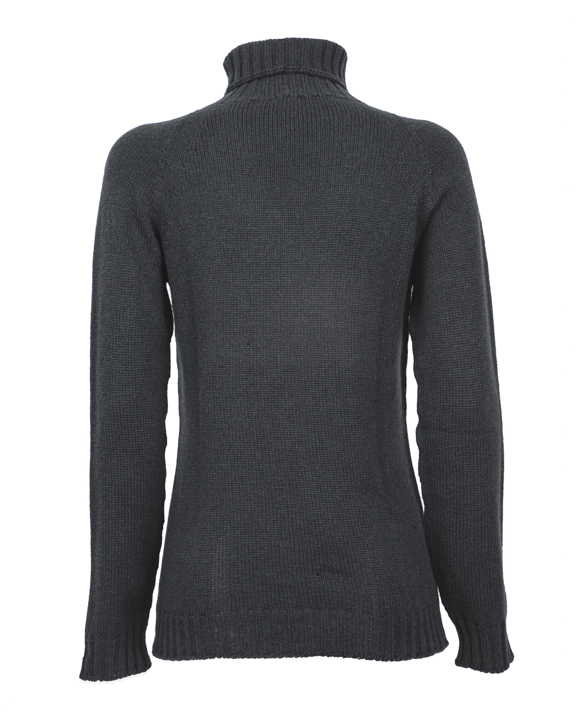 Women's cashmere raglan sleeve turtleneck sweater in Charcoal, back product view