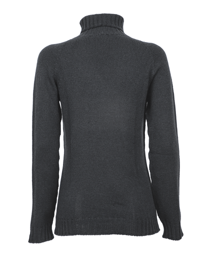 Women's cashmere raglan sleeve turtleneck sweater in Charcoal, back product view