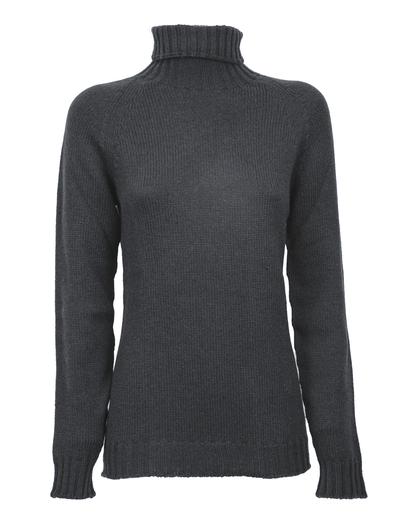 Women's cashmere raglan sleeve turtleneck sweater in Charcoal, front product view