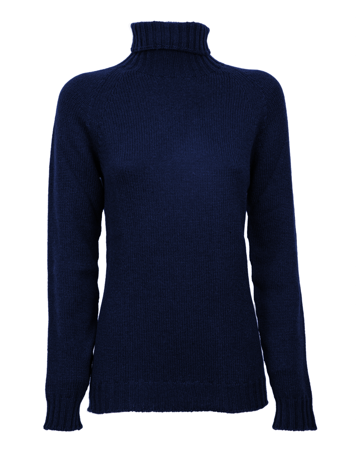 Women's cashmere raglan sleeve turtleneck sweater in Blue, front product view