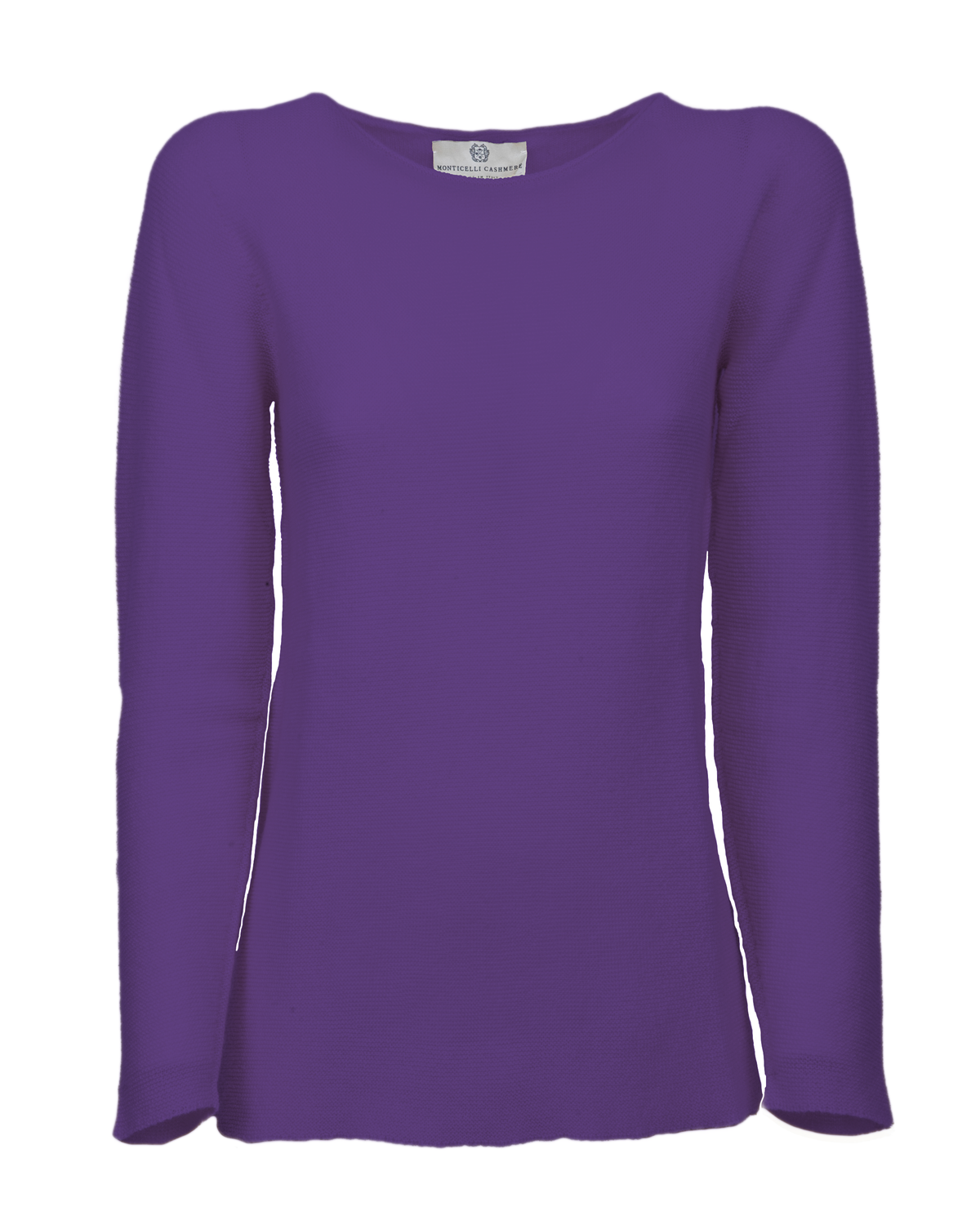 Iris Purple cashmere links stitch boat neck sweater, standalone garment, front view