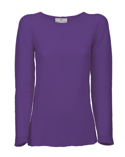 Iris Purple cashmere links stitch boat neck sweater, standalone garment, front view
