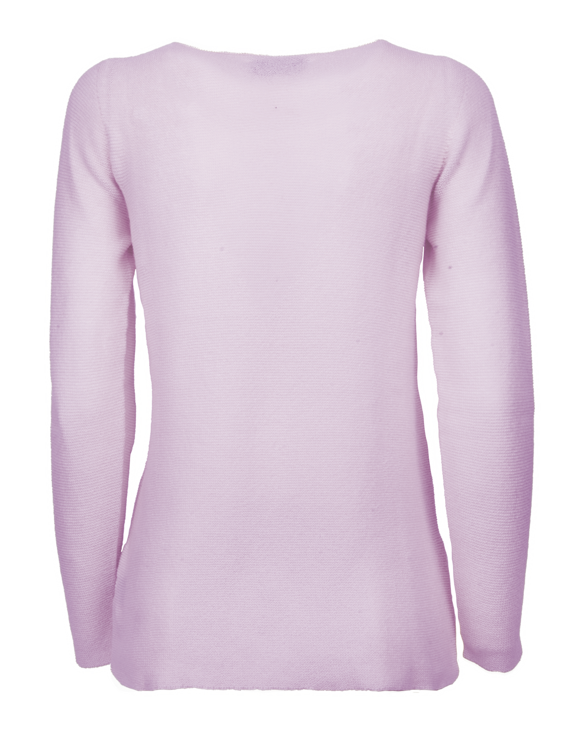 Lilac cashmere links stitch boat neck sweater, standalone garment, back view