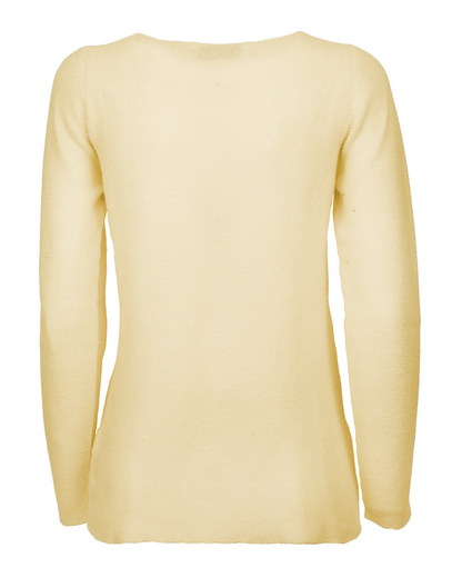 Butter Yellow cashmere links stitch boat neck sweater, standalone garment, back view