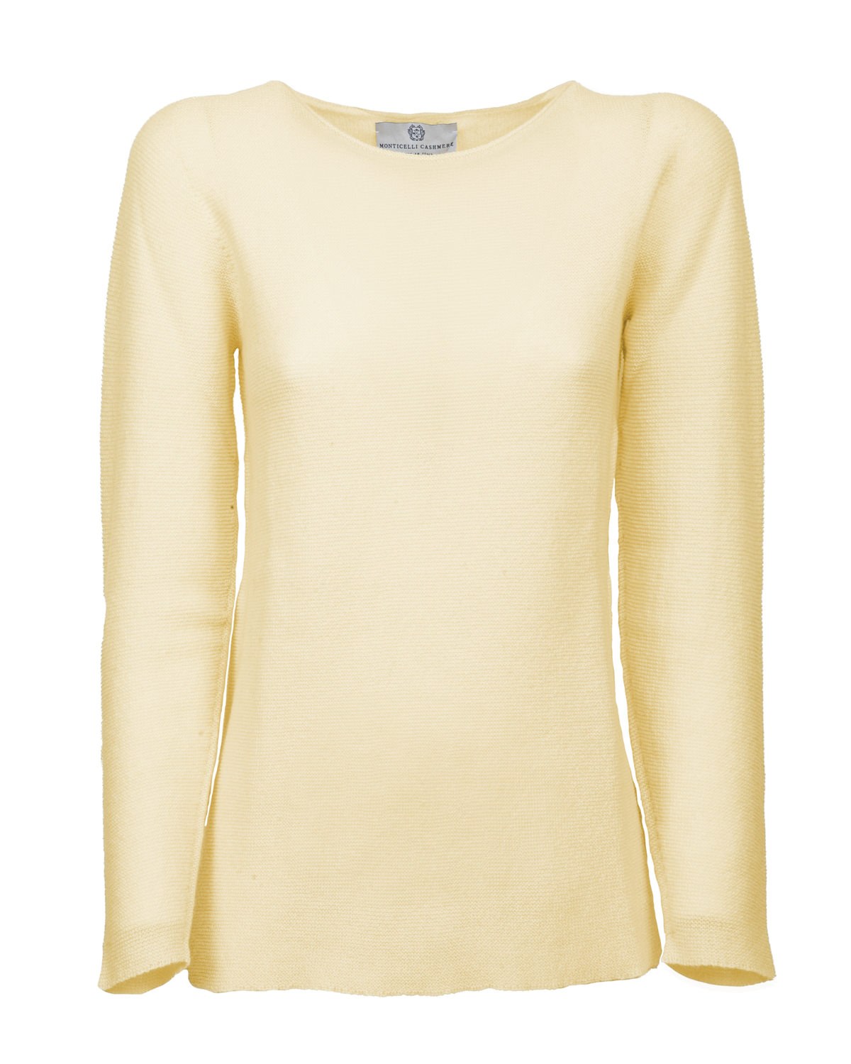 Butter Yellow cashmere links stitch boat neck sweater, standalone garment, front view