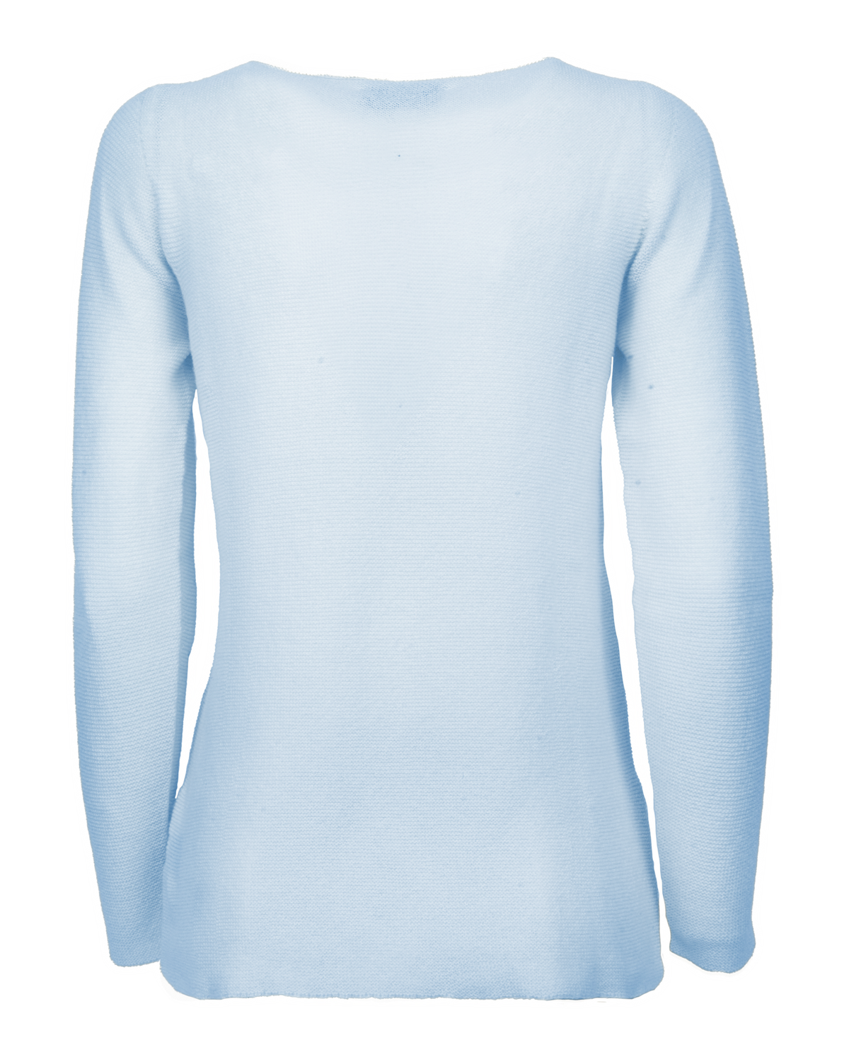 Baby Blue cashmere links stitch boat neck sweater, standalone garment, back view