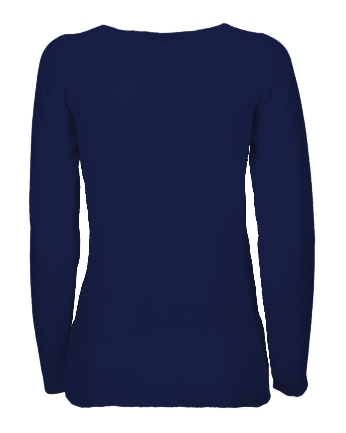 Blue cashmere links stitch boat neck sweater, standalone garment, back view
