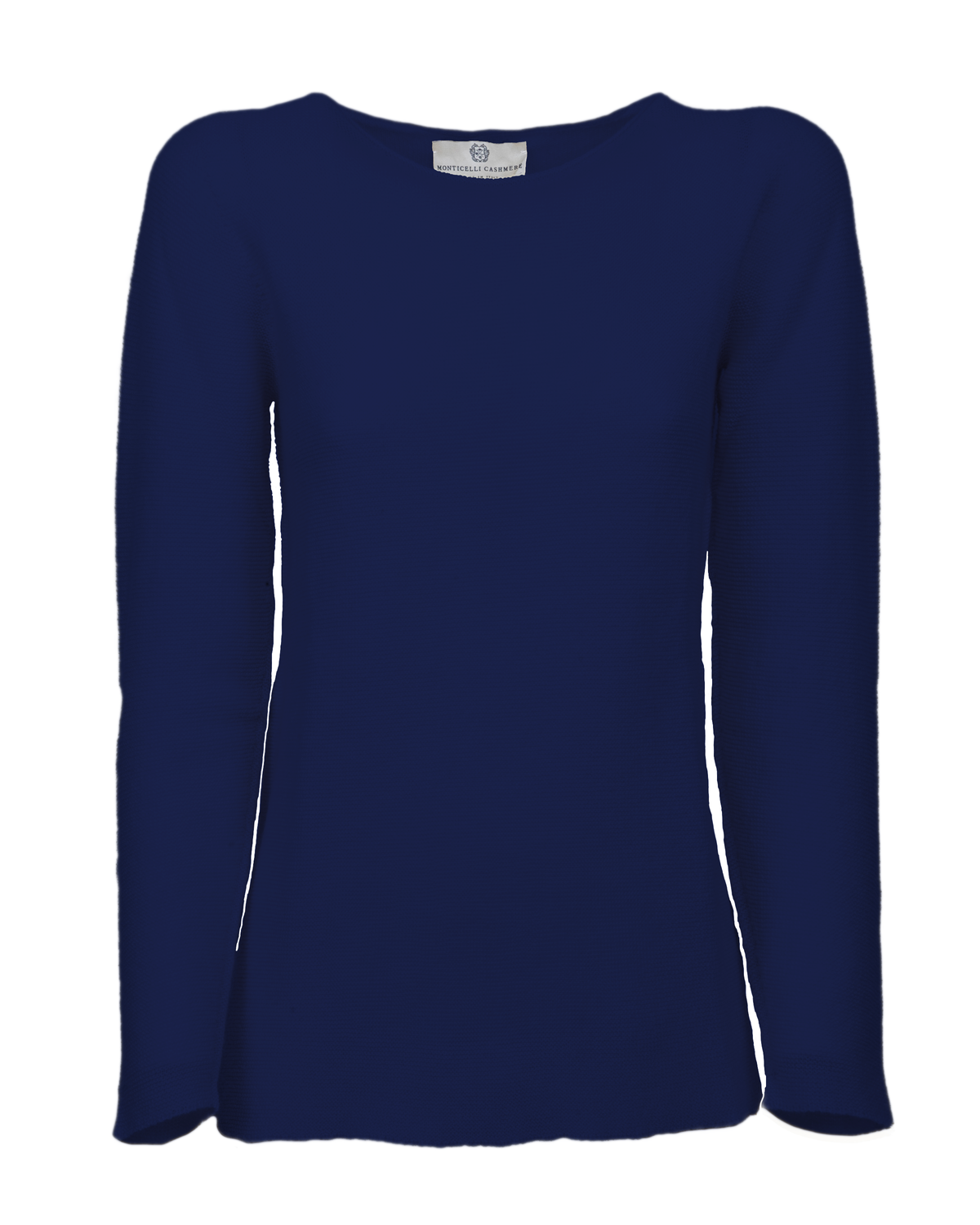 Blue cashmere links stitch boat neck sweater, standalone garment, front view