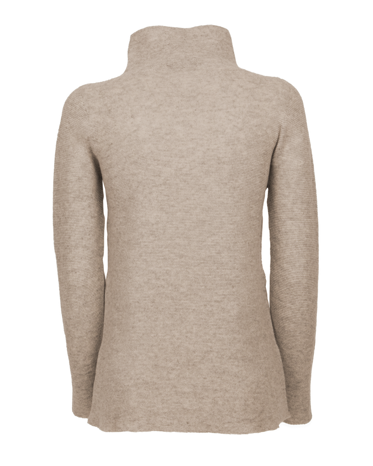 Women's cashmere links stitch funnel neck sweater in Taupe, back product view