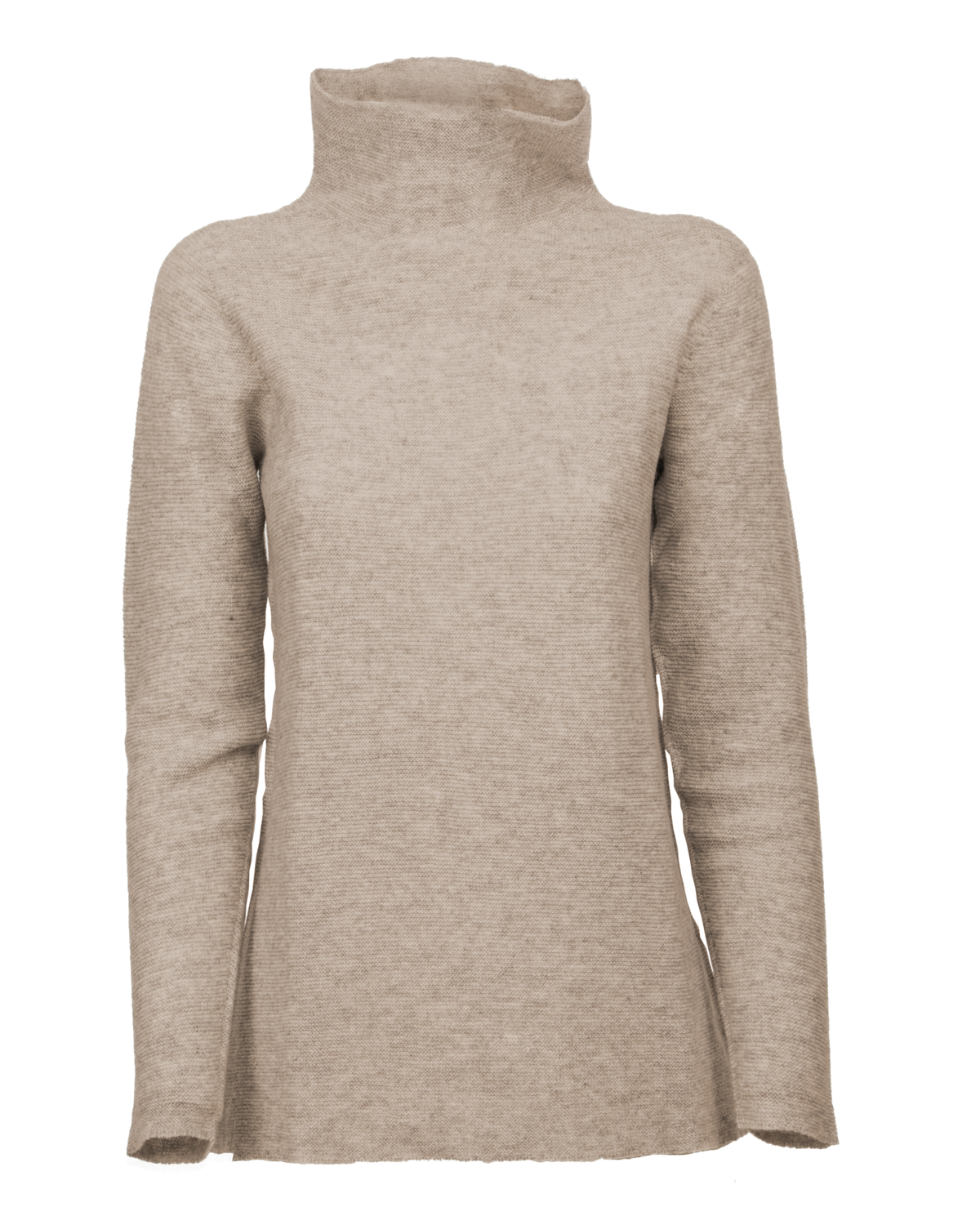 Women's cashmere links stitch funnel neck sweater in Taupe, front product view