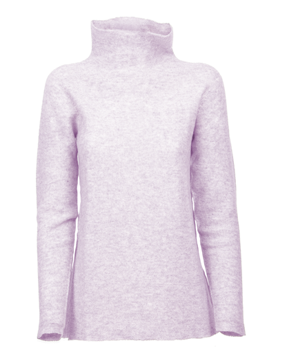 Women's cashmere links stitch funnel neck sweater in Lilac, front product view
