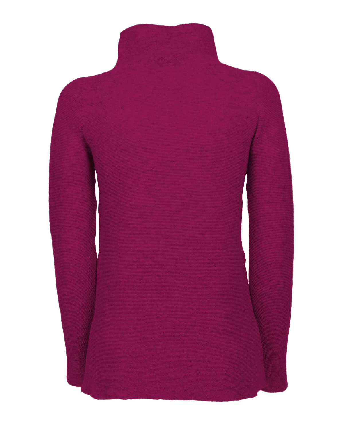 Women's cashmere links stitch funnel neck sweater in Magenta, back product view