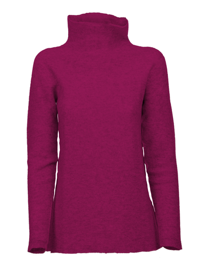 Women's cashmere links stitch funnel neck sweater in Magenta, front product view