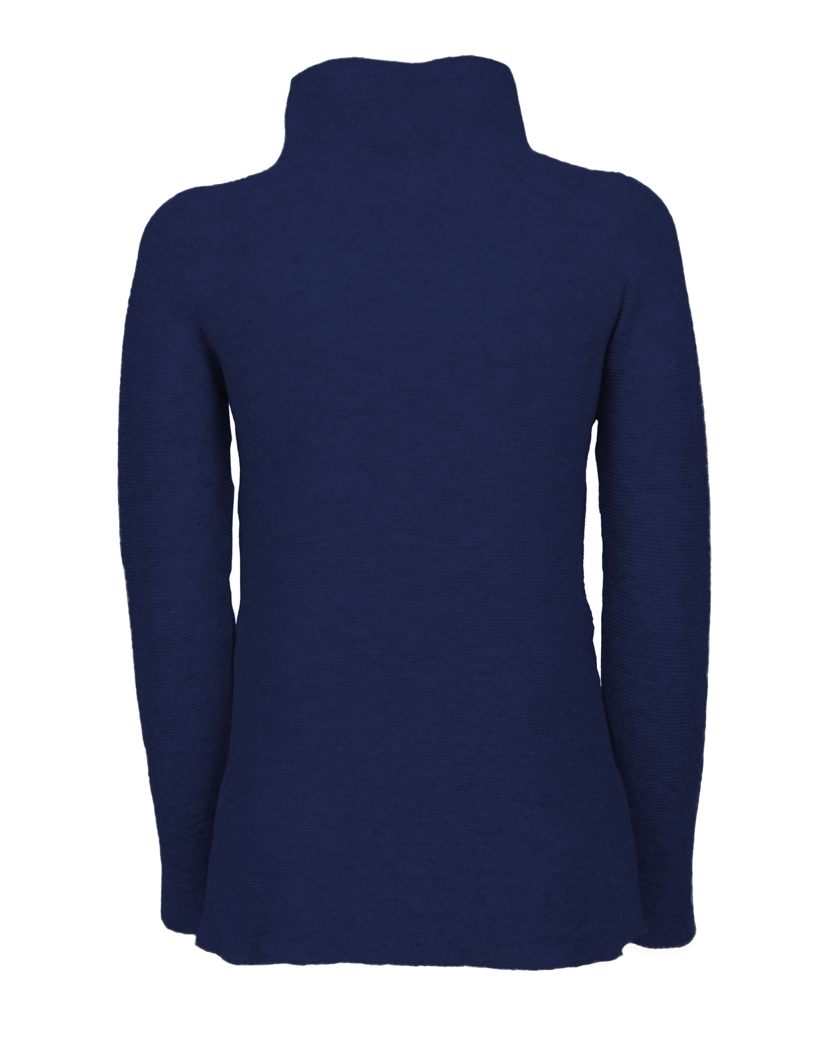 Women's cashmere links stitch funnel neck sweater in Blue, back product view