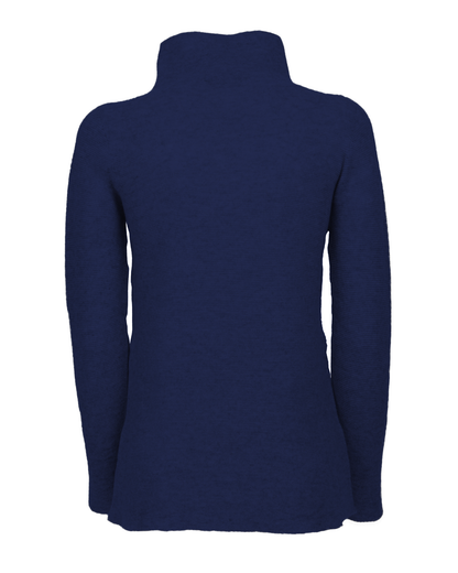 Women's cashmere links stitch funnel neck sweater in Blue, back product view