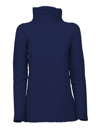 Women's cashmere links stitch funnel neck sweater in Blue, front product view