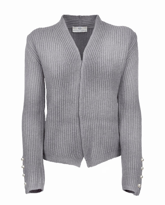 Monticelli Womens Cashmere Fisherman Rib Blazer Melange Gray Made In Italy 1