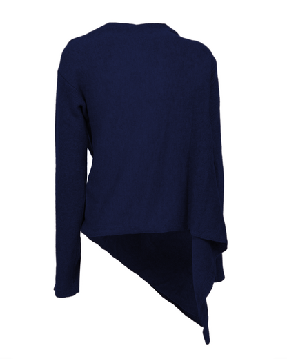 Blue pure cashmere cardigan wrap, standalone garment, back view