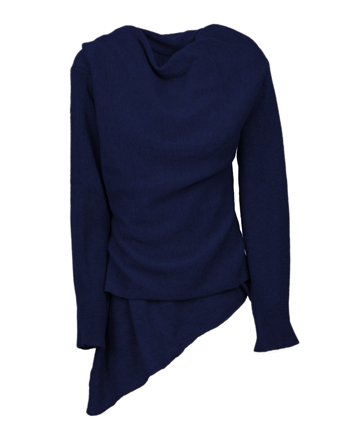 Blue pure cashmere cardigan wrap, standalone garment, wrapped front view