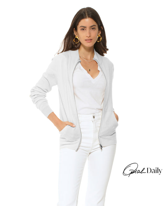 Oprah Daily - Women's Cashmere Zip Cardigan Off White