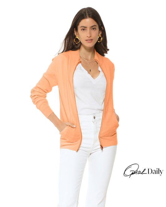 Oprah Daily - Women's Cashmere Zip Cardigan Orange