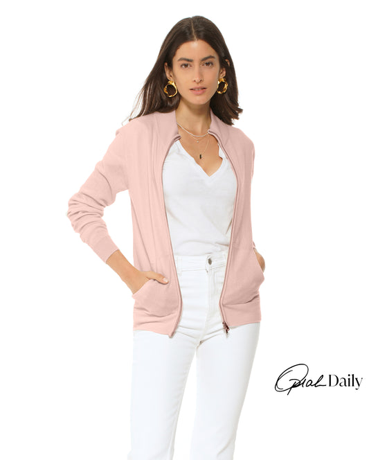 Oprah Daily - Women's Cashmere Zip Cardigan Peach