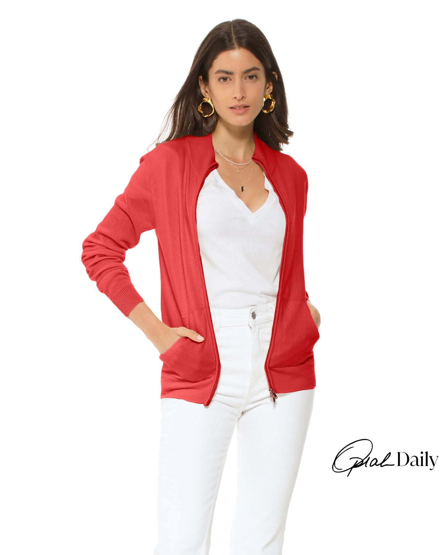 Monticelli Women's Cashmere Zip Cardigan Red Made In Italy 1