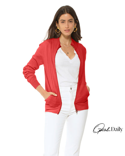 Monticelli Women's Cashmere Zip Cardigan Red Made In Italy 1