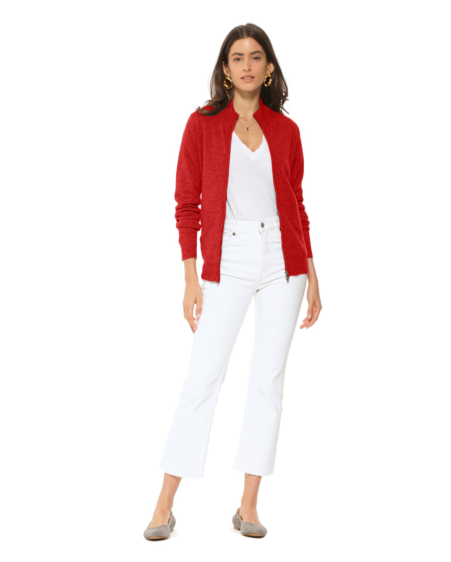 Monticelli Women's Cashmere Zip Cardigan Red Made In Italy 2
