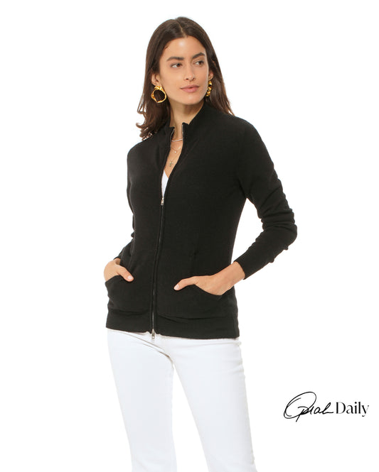 Monticelli Women's Cashmere Zip Cardigan Black Made In Italy 1